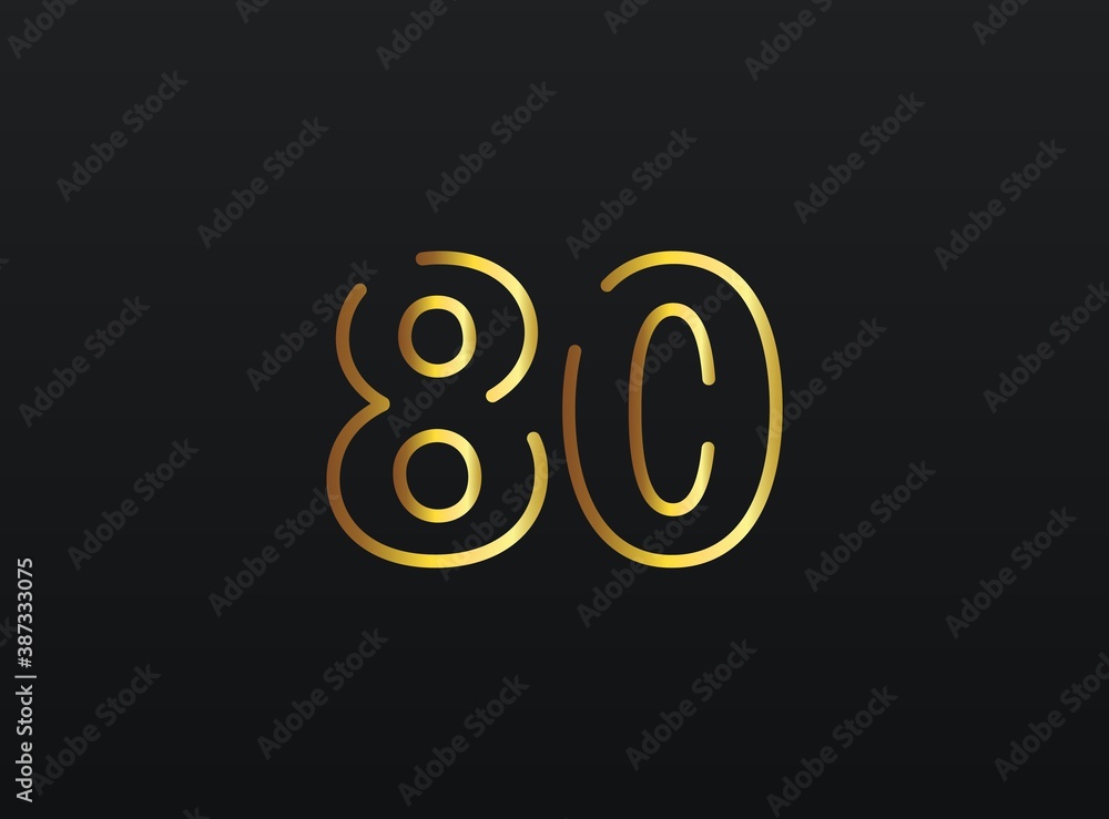 80 Year Anniversary celebration number vector, modern and elegant golden design. Eps10 illustration 80 Year Anniversary celebration number vector, modern and elegant golden design. Eps10 illustration