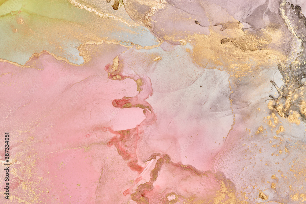 Fototapeta premium Fluid Art . Abstract colorful background, wallpaper. Mixing acrylic paints. Modern art. Marble texture. Alcohol ink colors translucent