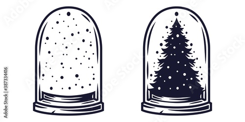 Colored element of christmas snow ball and spruce for the new year holiday. Winter illustration for december party design