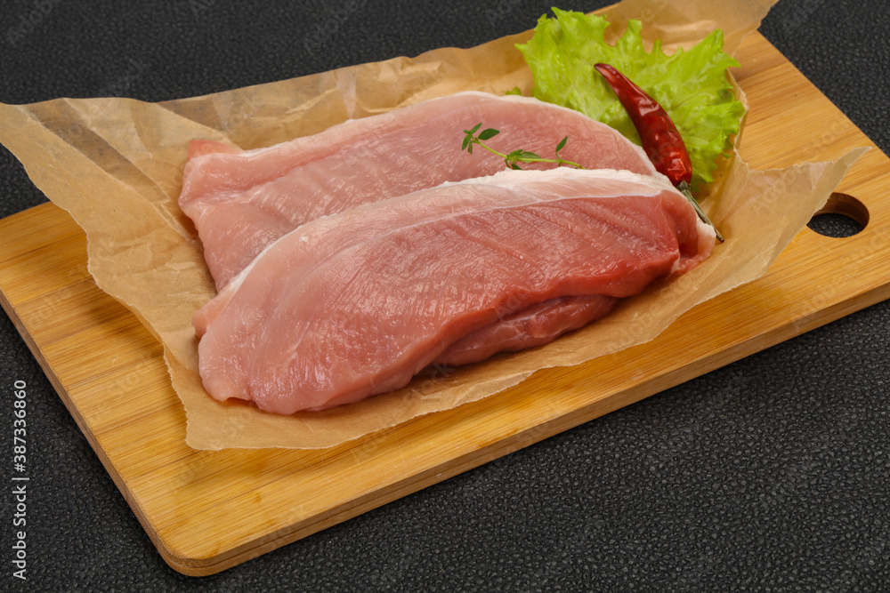 Juicy raw pork steak meat