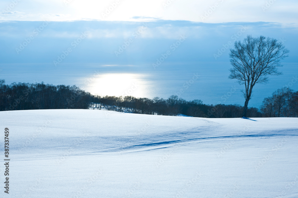 Obraz premium 渡島半島と内浦湾の雪景色