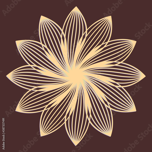 Laser cutting mandala. Wooden linocut flower. Boho concept. Golden floral pattern. CNC silhouette ornament. Vector coaster lasercut design. Flower for woodcut. Plywood. Linocut design.
