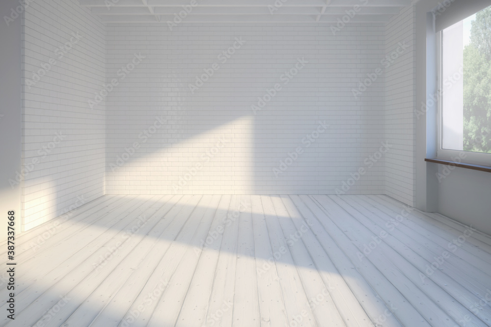Empty renovated kitchen area - 3d visualization Empty renovated kitchen area - 3d visualization