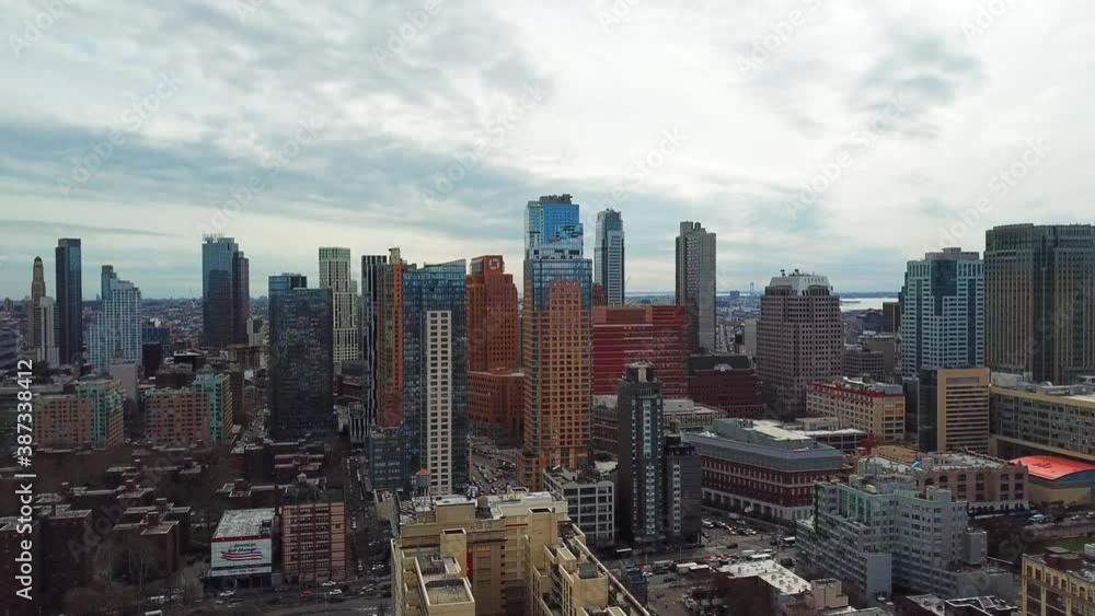 Aerial View of Downtown Brooklyn - Pull Away Shot Aerial View of Downtown Brooklyn - Pull Away Shot