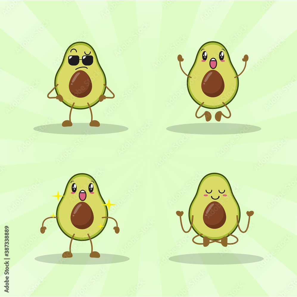 avocado cute expression set collection. avocado mascot character