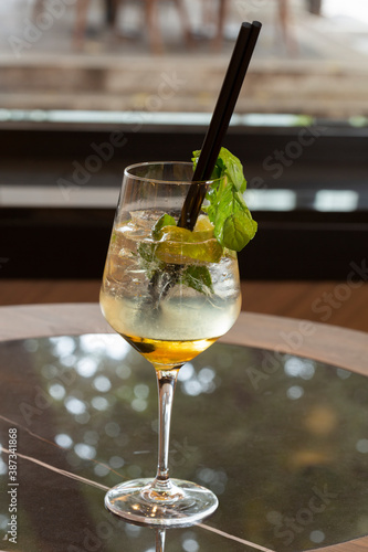 Mojito cocktail served on a marble table