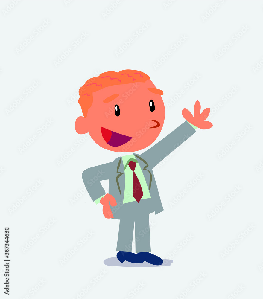  cartoon character of businessman explaining something while pointing
