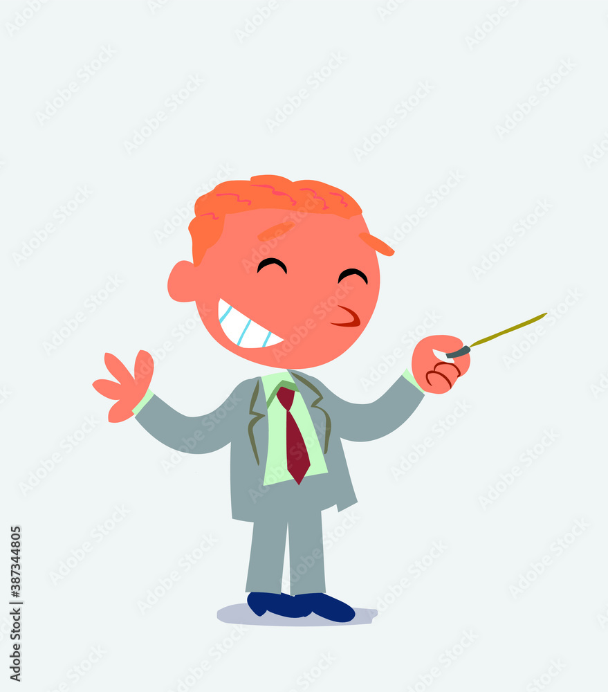 artoon character of businessman says something funny while pointing to the side with a pointer artoon character of businessman says something funny while pointing to the side with a pointer
