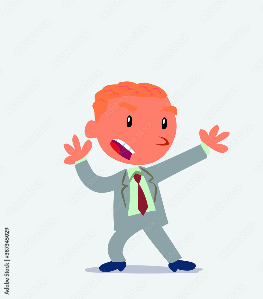 Surprised cartoon character of businessman points to something Surprised cartoon character of businessman points to something