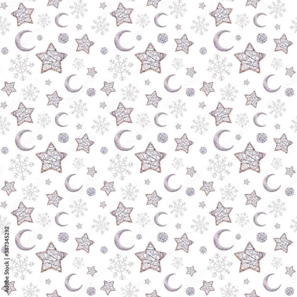 Delicate new year pattern with christmas elements for festive packaging Delicate new year pattern with christmas elements for festive packaging