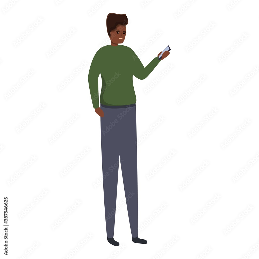 African boy with smartphone icon. Cartoon of african boy with smartphone vector icon for web design isolated on white background African boy with smartphone icon. Cartoon of african boy with smartphone vector icon for web design isolated on white background