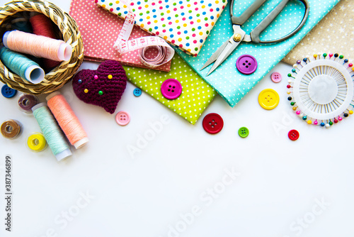 Sewing accessories on a white background