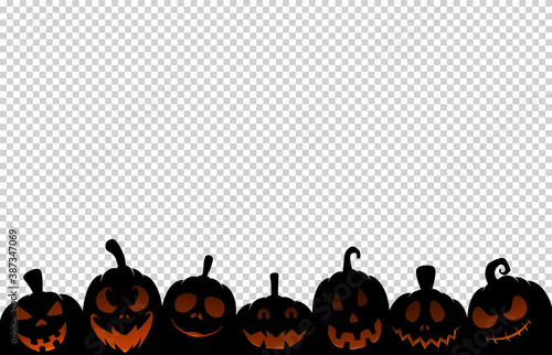 Halloween party banner  with black scary pumpkin face isolated on  png or transparent background, space for text, sale template ,website, poster,  vector illustration