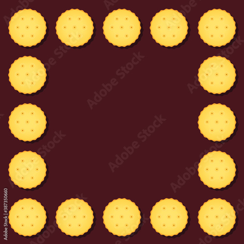 Background with round crackers arranged in a frame shape