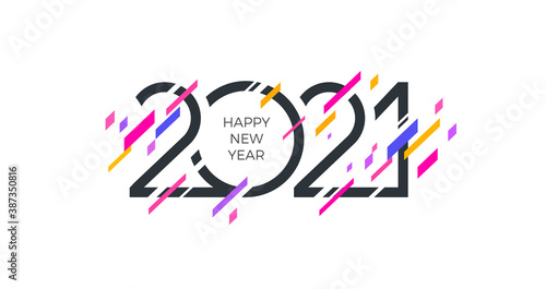 2021 new year logo with abstract geometric shapes. Multicolored Greeting design. Design for invitation, calendar, greeting card, etc.