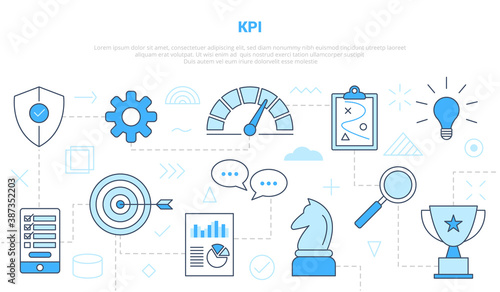 kpi key performance indicator concept with icon line style set template banner with modern blue color