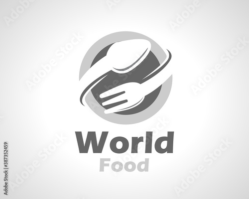 unique world food dish spoon and fork abstract logo icon symbol design illustration