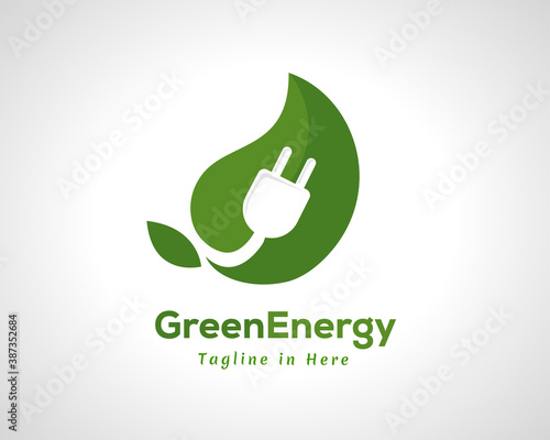 Green leaf eco friendly energy electric logo icon symbol design illustration