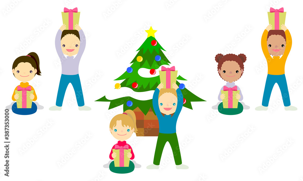 クリスマスプレゼントをもらう子供達／Children receiving Christmas gifts