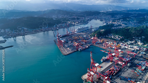 November 10, 2017, Aerial view of Keelung Port, Keelung, Taiwan.