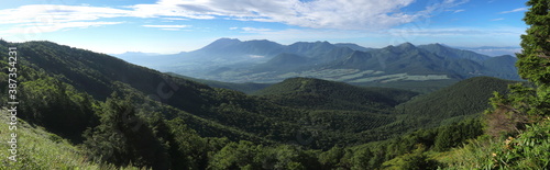 日本百名山”四阿山”の稜線からの眺望 (パノラマ)