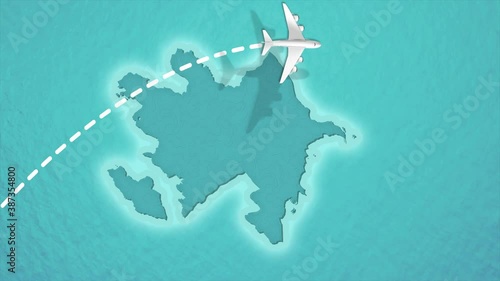 Travel Discover Visit Azerbaijan Airplane Flying over Azerbaijan Map 4K Motion Graphics Animation