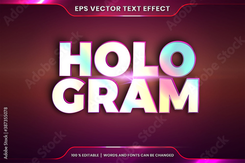 Text effect in Embossed Hologram words, font styles theme editable realistic holographic gradient color combination with flare light concept