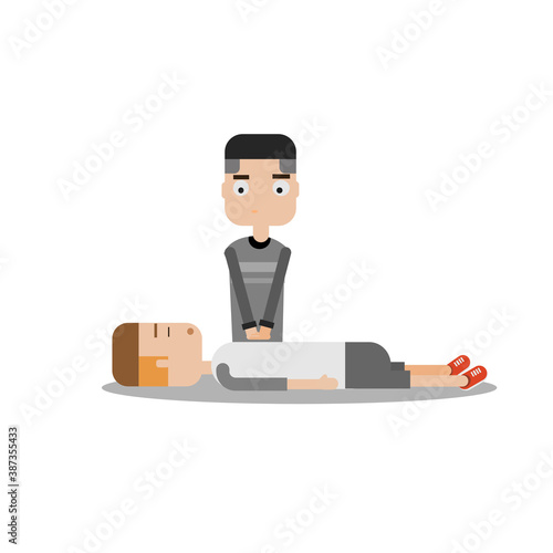 Character of manual chest compression by one person. Basic life support concepts.