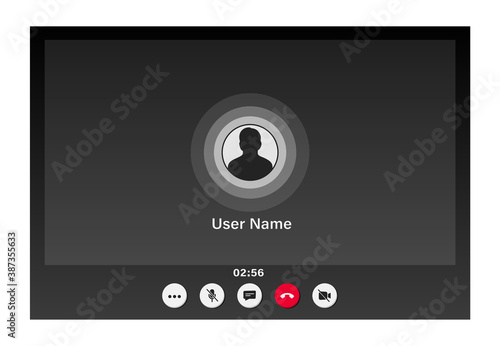 Video Call screen template. Stream, web chatting, online meeting friends. Video chat, conference user interface. Coronavirus, quarantine isolation. Stay, work from home. Talking by internet window