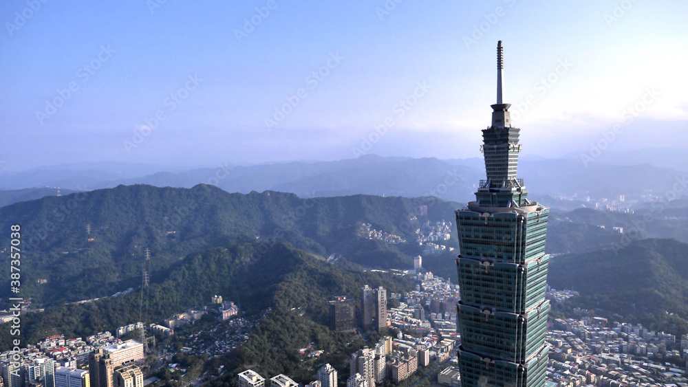 Obraz premium March 16, 2014, Aerial view of Taipei 101, Taipei City, Taiwan.