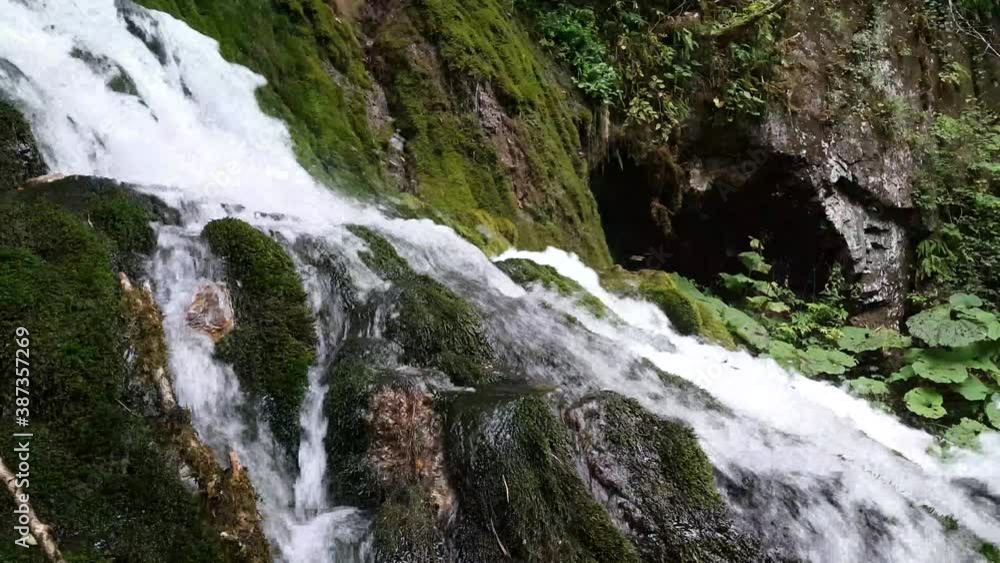 Wild nature waterfall in deep forest. Waterfall Isichenko. Boxwood forest. Mezmay village Wild nature waterfall in deep forest. Waterfall Isichenko. Boxwood forest. Mezmay village