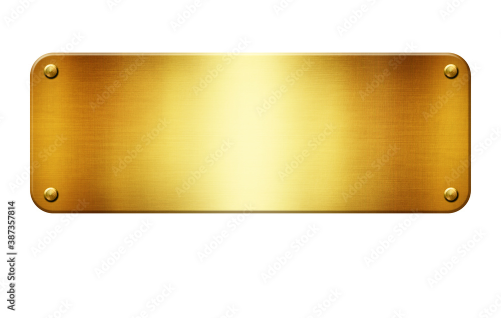 Gold metal plate with space for your text isolated on white background 3D illustration. Gold metal plate with space for your text isolated on white background 3D illustration.