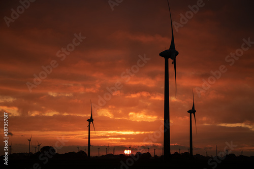 Sonnenaufgang im Windpark