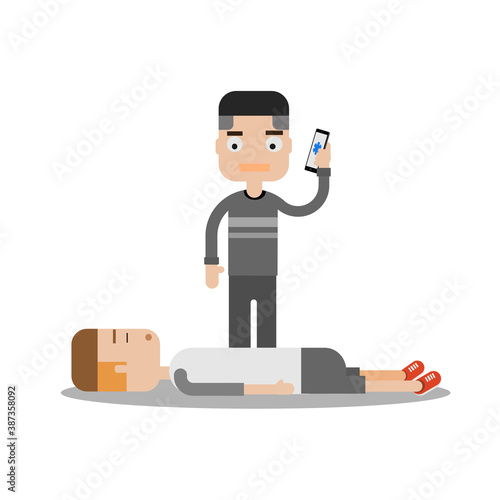 The bystander seen unconscious person and call emergency team for helping.