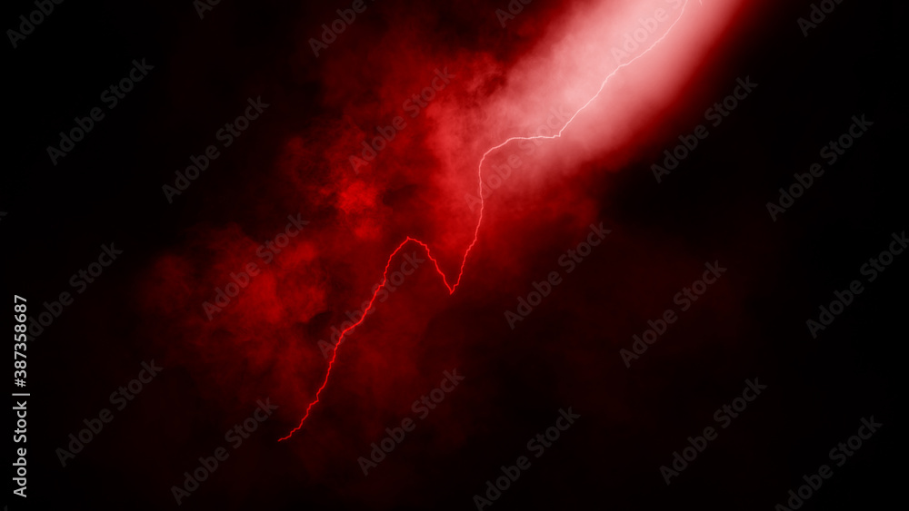 Abstract realistic nature red lightning thunder background . Bright