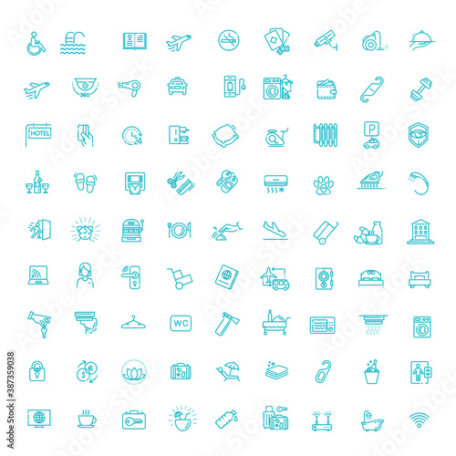 Hotel services concept illustration. Thin line vector icons