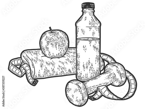Sports object for girls. Engraving vector illustration. Sketch scratch board imitation
