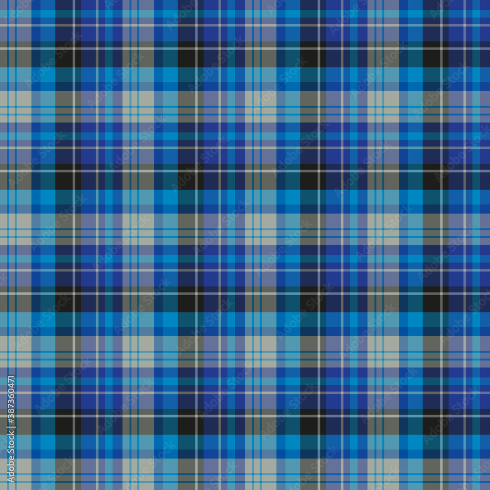 Seamless pattern in gray, black and blue colors for plaid, fabric, textile, clothes, tablecloth and other things. Vector image.