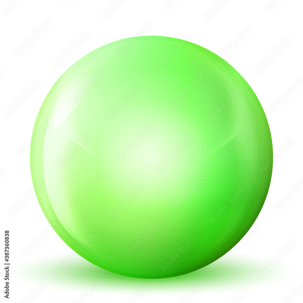 Glass neon green ball or precious pearl. Glossy realistic ball, 3D abstract vector illustration highlighted on a white background. Big metal bubble with shadow. Glass neon green ball or precious pearl. Glossy realistic ball, 3D abstract vector illustration highlighted on a white background. Big metal bubble with shadow.