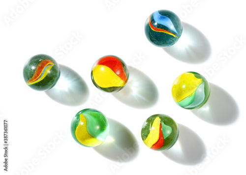 colorful marbles on white background