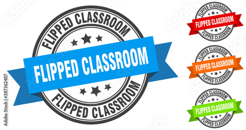 flipped classroom stamp. round band sign set. label