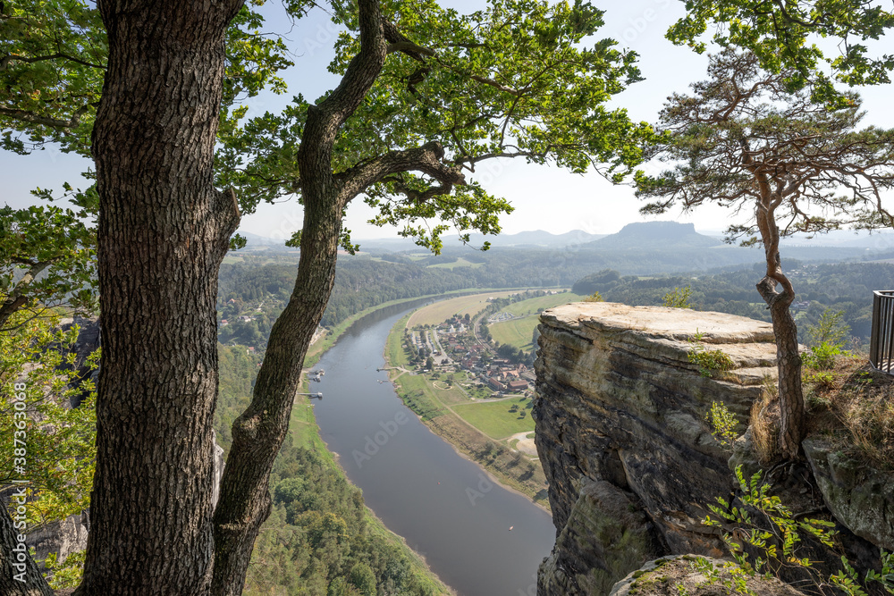 Beautiful view to river Elbe from Bastei rocks in Saxony Switzerland. Germany Beautiful view to river Elbe from Bastei rocks in Saxony Switzerland. Germany