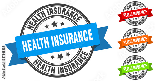 health insurance stamp. round band sign set. label