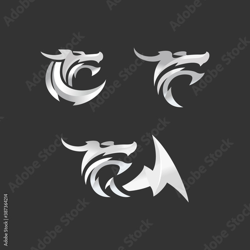 Set of dragon logo luxury vector on a black background