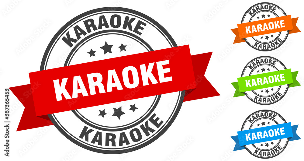 karaoke stamp. round band sign set. label
