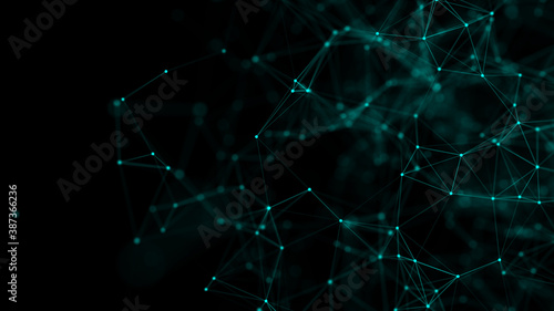 Abstract background with moving dots and lines. Network connection structure. Futuristic illustration. Digital technology design. 3d rendering.