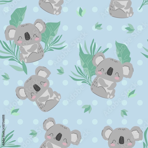 Hand Drawn cute koala seamless pattern print design background children print textile design vector