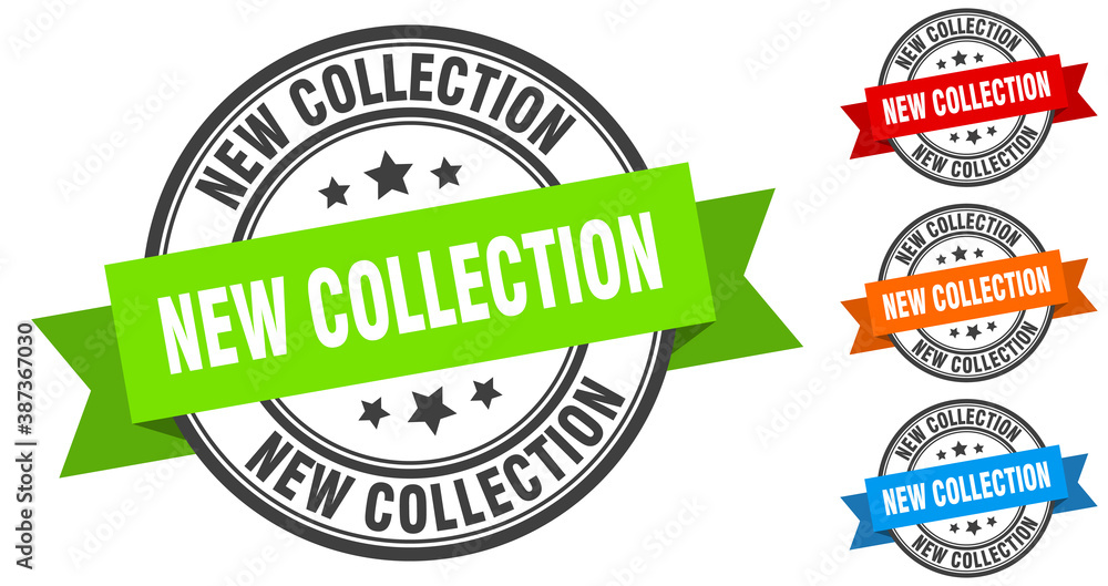new collection stamp. round band sign set. label new collection stamp. round band sign set. label