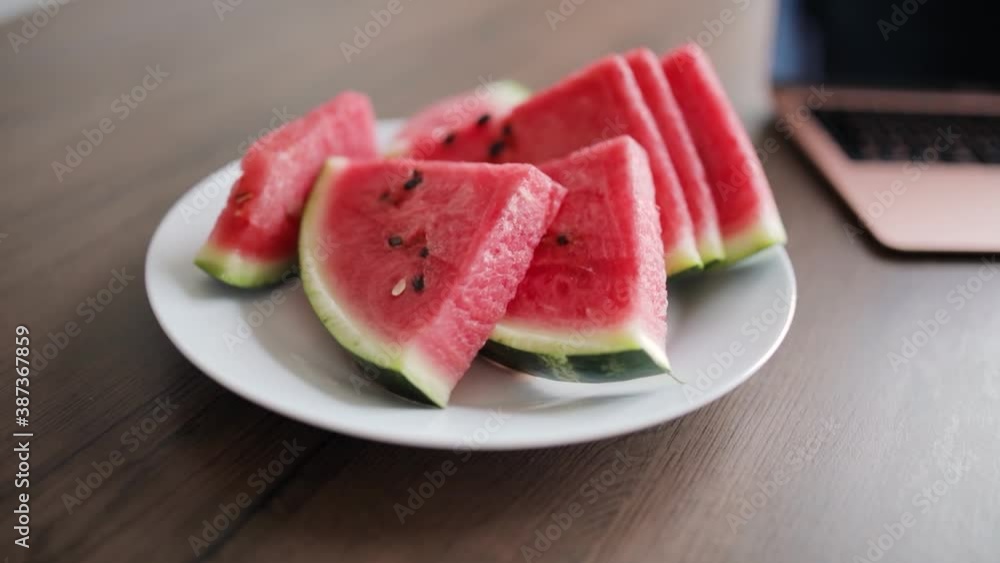 slices of watermelon on plate b-roll slices of watermelon on plate b-roll