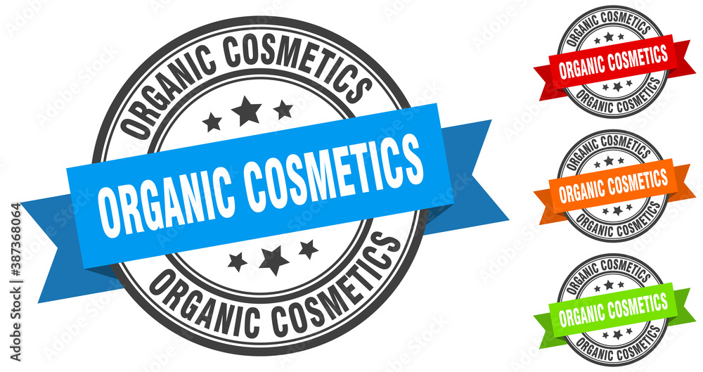 organic cosmetics stamp. round band sign set. label organic cosmetics stamp. round band sign set. label